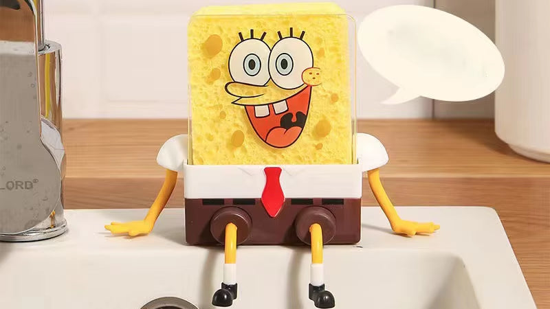Spongebob Squarepants Dish Washing Brush Drain Rack Sink Dish Cloth Brush Pot Cartoon Rack Sponge Kitchen Supplies Reusable